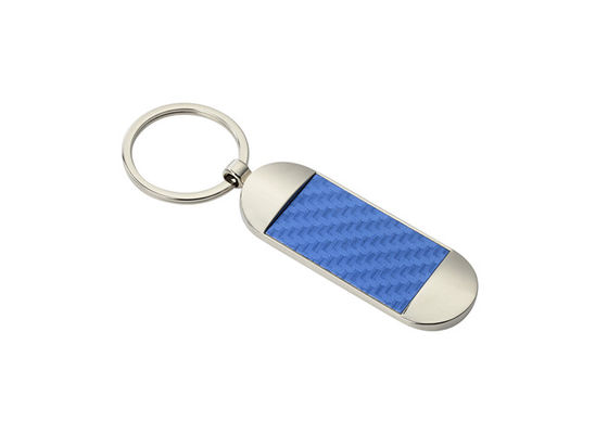 Ellipse Tekstur PU Kulit Gantungan Kunci Pemegang Souvenir Biru Promosi