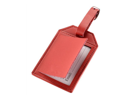 105mm Rectangle PU Leather Travel Suitcase Tag bagasi unik Dengan Tali Gesper 12g