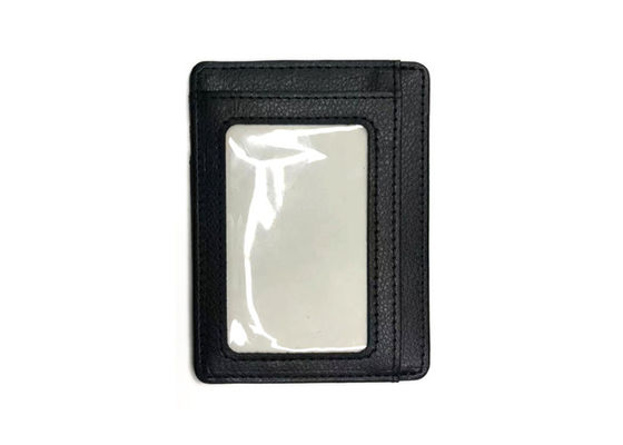 Rectangle Leather 97mm Black Credit Card Organizer Wallet Custom Logo Card Holder 20g