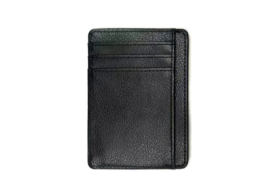 Rectangle Leather 97mm Black Credit Card Organizer Wallet Custom Logo Card Holder 20g