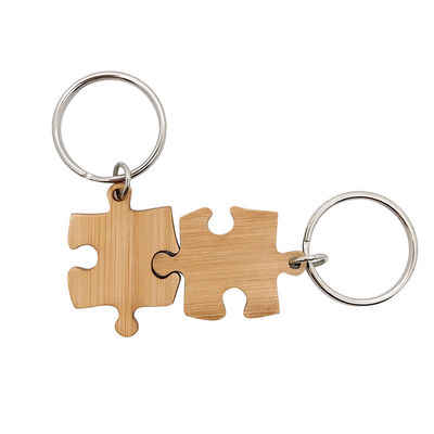 Gantungan Kunci Pencocokan Puzzle Kayu Bambu Ukiran Pencetakan UV