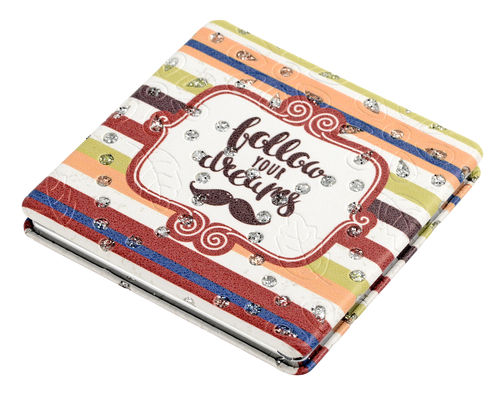 Cermin Pocket 2 sisi 1x/2x PU Bulat Dengan Logo Kompak Warna Tersedia