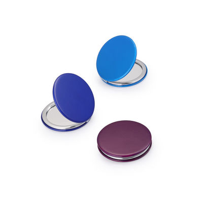 Customized Round PU Pocket Mirror Compact Cosmetic Mirror dengan pembesaran 1X/2X