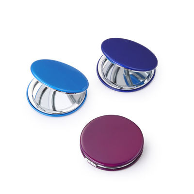 Customized Round PU Pocket Mirror Compact Cosmetic Mirror dengan pembesaran 1X/2X