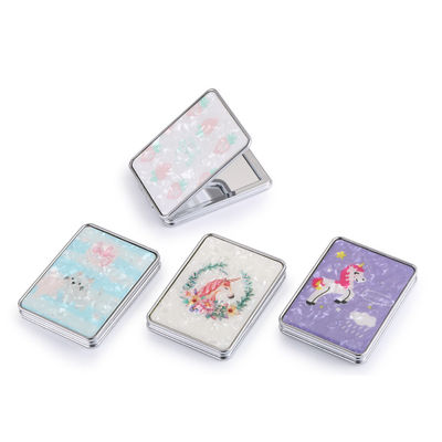 Cermin kantong kosmetik kompak sisi ganda bulat lipat dengan pembesaran 1X/2X
