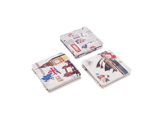 Cermin Saku Kosmetik Mini Persegi PU Kulit ABS Pola Digital Printing