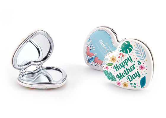 Debossing Heart Cosmetic Pocket Mirror ABS Lipat Makeup Mirror Untuk Perjalanan