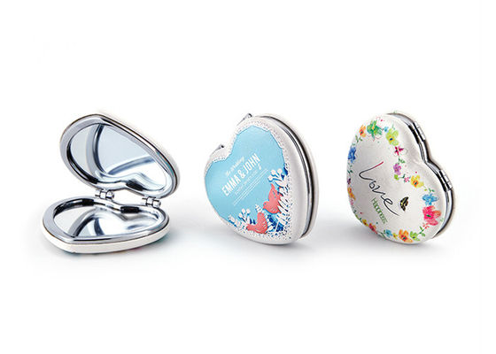 Debossing Heart Cosmetic Pocket Mirror ABS Lipat Makeup Mirror Untuk Perjalanan