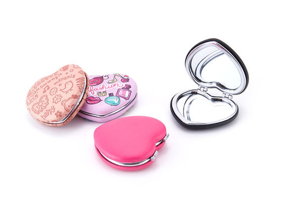 Debossing Heart Cosmetic Pocket Mirror ABS Lipat Makeup Mirror Untuk Perjalanan