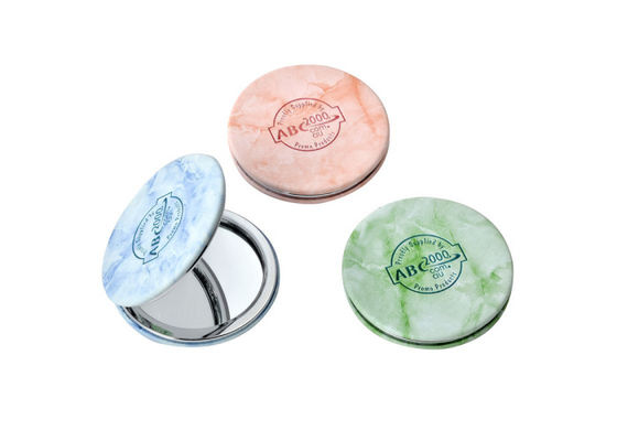 Tekstur Marmer Enamel Cermin Kompak Hadiah Kosmetik Perak Kulit PU Lipat