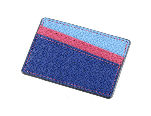 Dompet Organizer Kartu Kredit Rectangle PU Leather Weave Wallet Debossing Logo