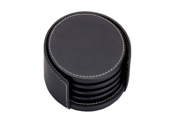 10x4cm Round Leather Coaster Gelas Disesuaikan Minuman Hitam Coaster