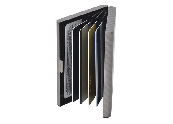 Dompet Organizer Kartu Kredit Serat Karbon RFID Memblokir Aluminium Kulit
