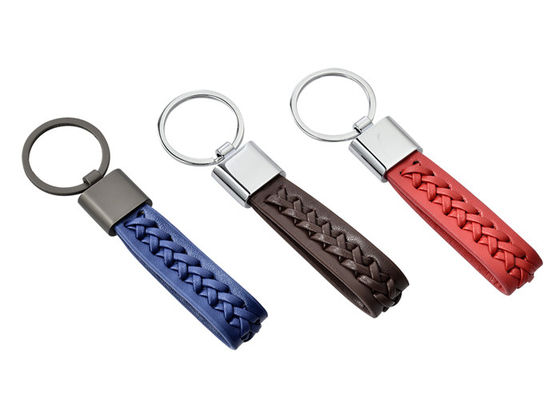 Zinc Alloy PU Kulit Gantungan Kunci Woven Lanyard Jalinan Tali Gantungan Kunci