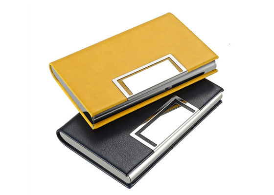 Harga bagus Mewah PU Kulit Pemegang Kartu Nama Magnetik Debossing Logo Metal Card Case Wallet on line