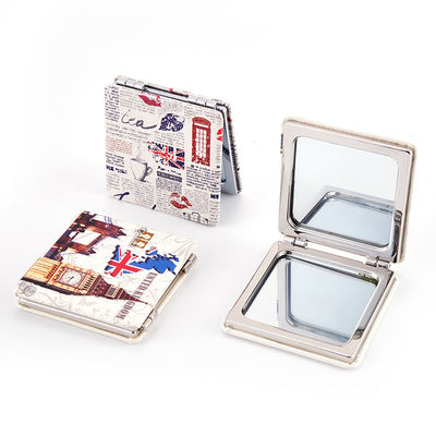 Harga bagus Personal PU Kulit Kompak Lipat Bulat Lipat Kosmetik Kompak Ukuran Pocket Beauty Mirror on line