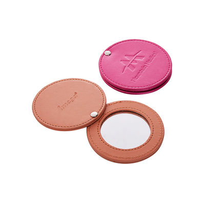 Harga bagus Lipat 1X 2X pembesaran PU Kulit Bulat cermin kompak dengan Logo Printing on line