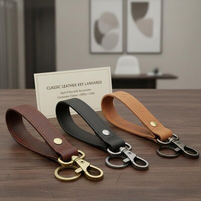 Harga bagus Lanyard Kunci Kulit Klasik Aksesoris tahan lama Bergaya Cocok untuk acara perusahaan Kantor dan Hadiah on line