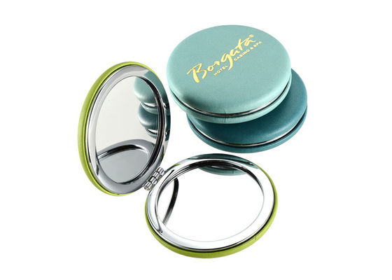 Harga bagus Lipat PU Promosi Compact Mirror Gold Stamping Pocket Makeup Mirror on line