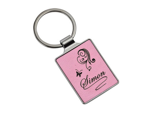 Harga bagus Laser Engraving Logo Kulit Gantungan Kunci 55mm 4mm Merah Muda Gantungan Kunci Iklan on line