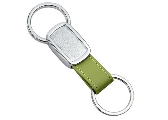 Harga bagus Epoxy Doming Personalized Kulit Gantungan Kunci 10mm Debossed Tape Metal Keyring on line