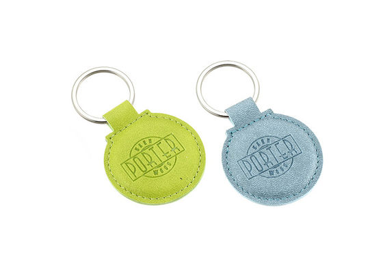 Harga bagus Debossing Logo PU Kulit Gantungan Kunci Pemegang Ketebalan Bulat 6.5mm on line
