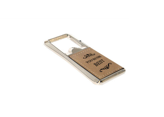 Harga bagus Logo Laser Pembuka Botol Logam PU Kulit Zinc Alloy Rectangle on line
