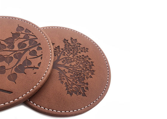 Harga bagus Tatakan Gelas Minuman Coklat Set Tatakan Kaca Bulat Kulit PU Logo Debossed on line