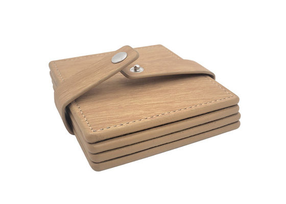 Harga bagus Satu Sisi PU Square Drink Coaster Set Gelas Gelas Beludru Debossing on line