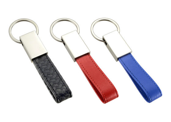Harga bagus PU Kulit Gantungan Kunci Paduan Seng Debossed Logo Mini Gantungan Kunci Tali Kulit on line